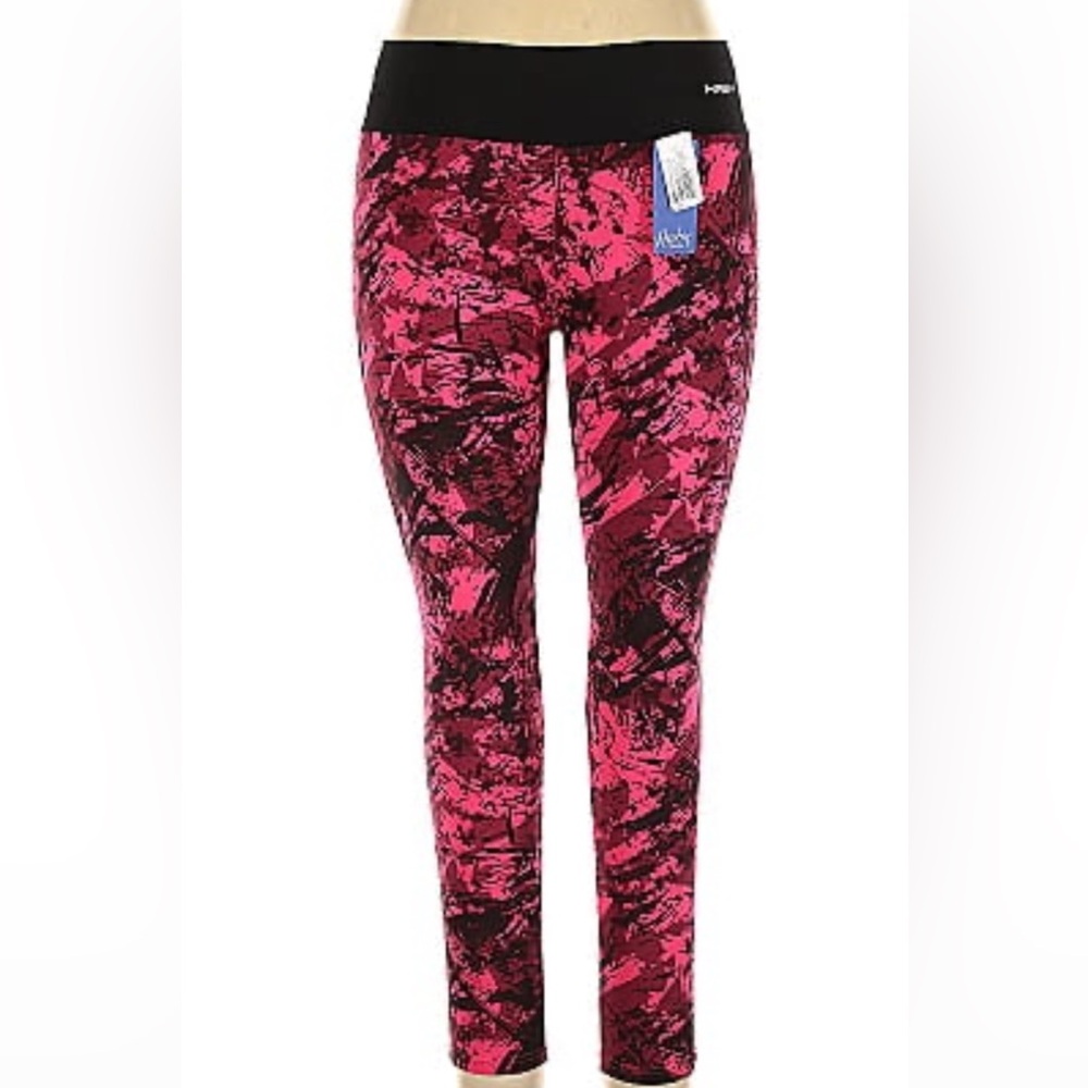 Haby Women’s Leggings High Rise Ankle Length Fuscia And Black XL NWT